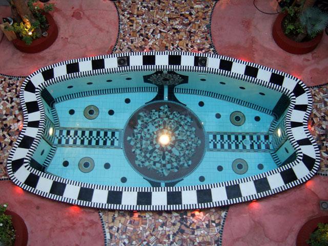 Top view of the irregular shaped courtyard pool